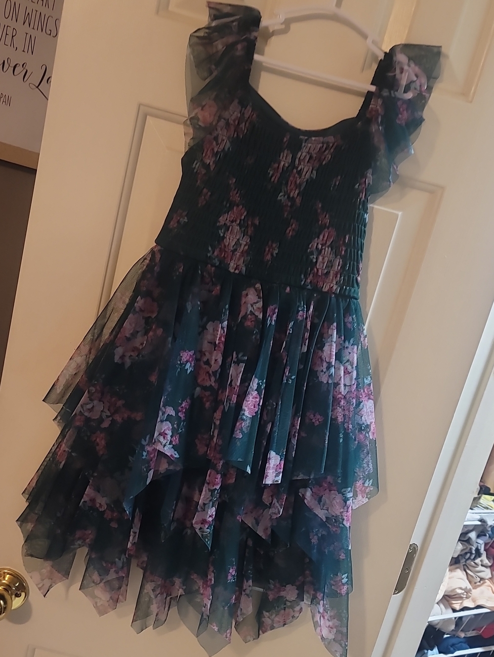 Zhenzi Teal Green Floral Ruffle Tiered Party Dress